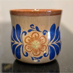 VTG El Palomar Mexico stoneware Mexican Pottery mug Blue orange Mexican floral